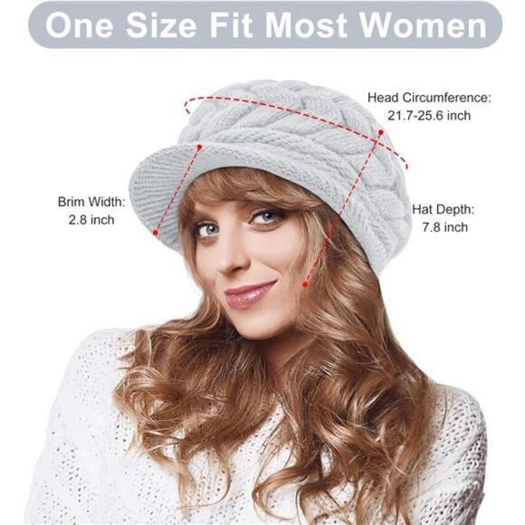 2 Pack Women\'s Winter Hats Warm Knit Hat Slouchy Beanie Cap with Brim main image 2